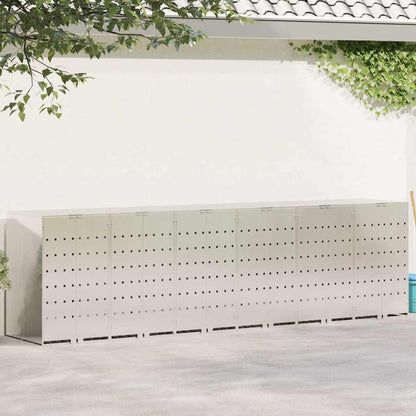 Wheelie Bin Storage for 6 Bins Stainless Steel Silver