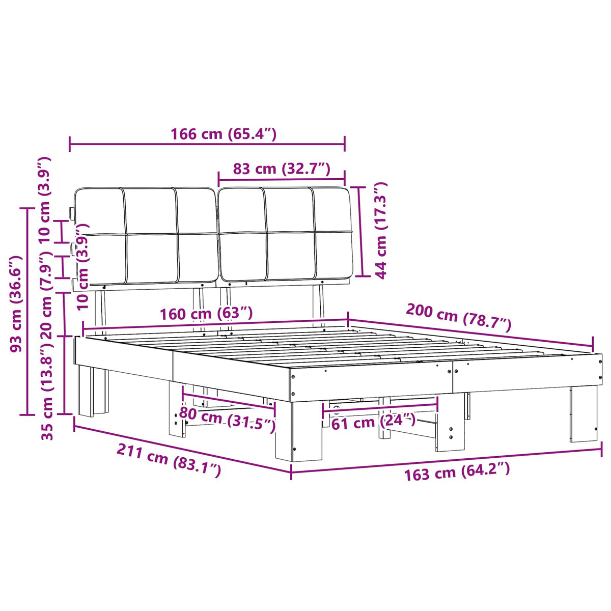 Bed Frame with Upholstered Headboard Black 160 x 200 cm