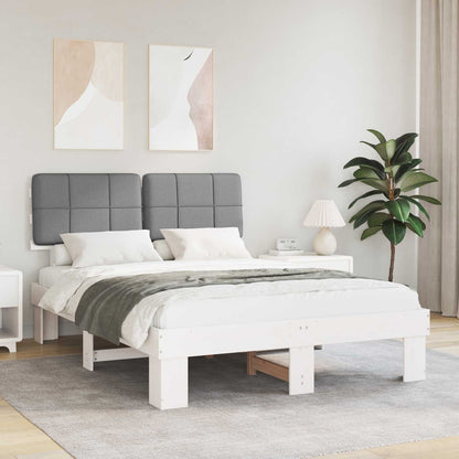 Bed Frame with Upholstered Headboard White and Light grey