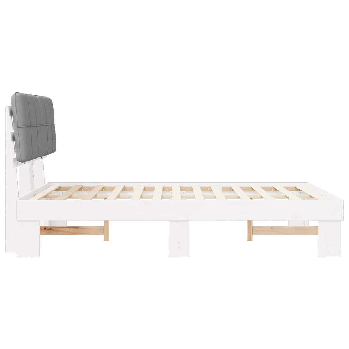Bed Frame with Upholstered Headboard White and Light grey