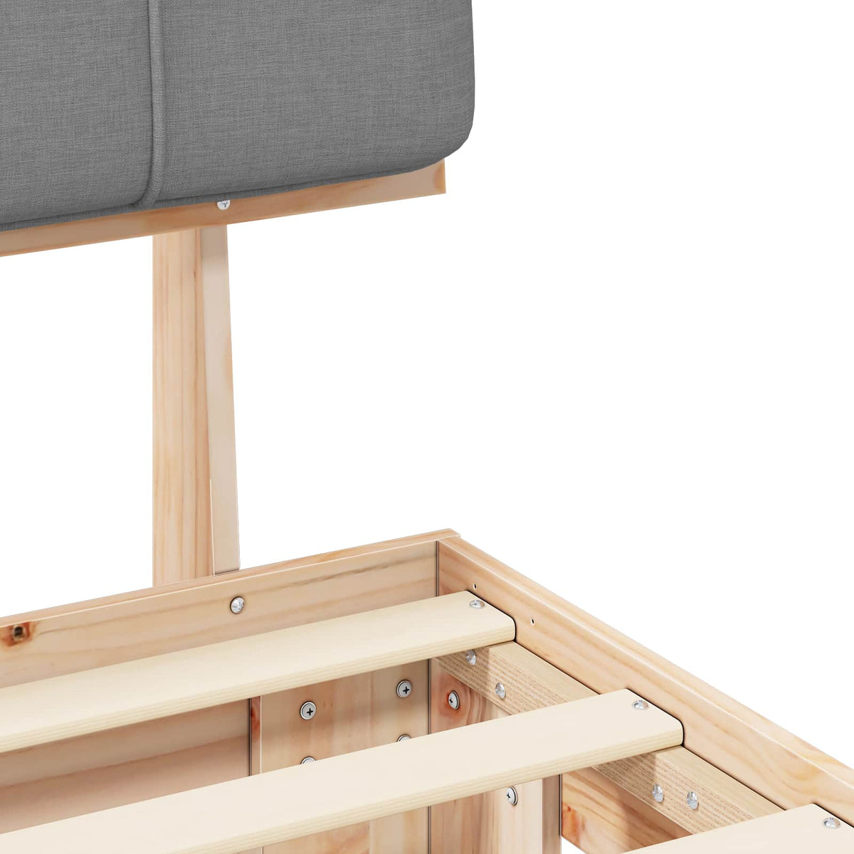 Bed Frame with Upholstered Headboard Natural and Light Grey