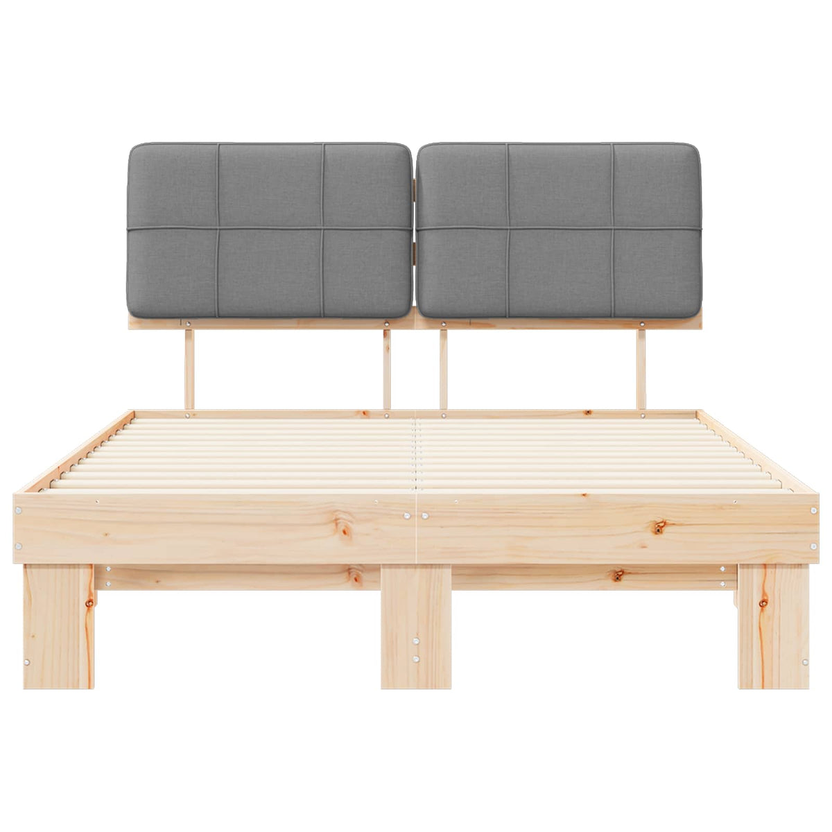 Bed Frame with Upholstered Headboard Natural and Light Grey