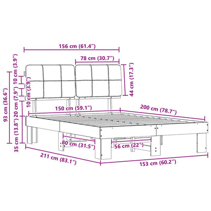Bed Frame with Upholstered Headboard Natural and Light Grey