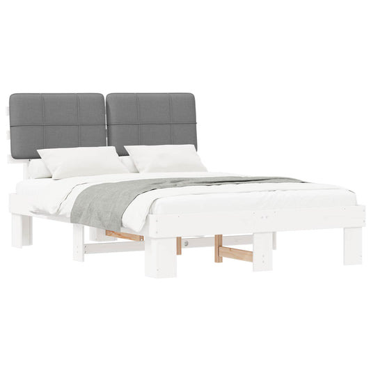 Bed Frame with Upholstered Headboard White and Light grey