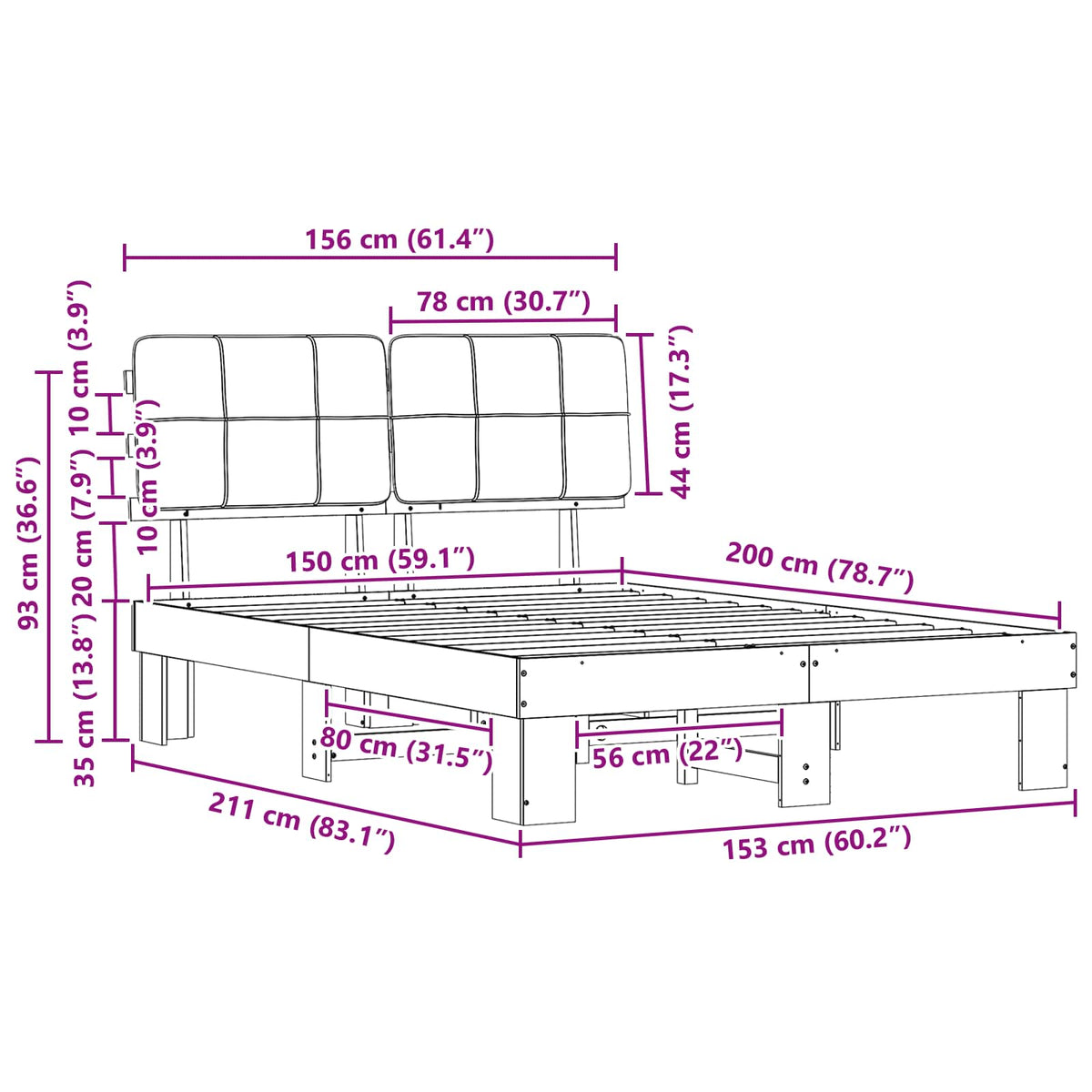 Bed Frame with Upholstered Headboard White and Light grey