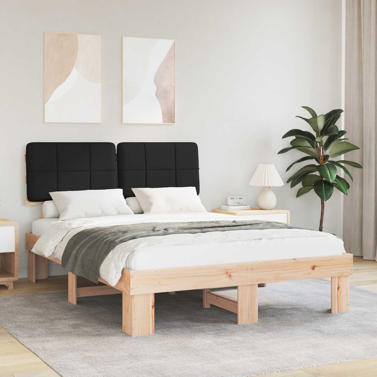 Bed Frame with Upholstered Headboard Black 140 x 200 cm