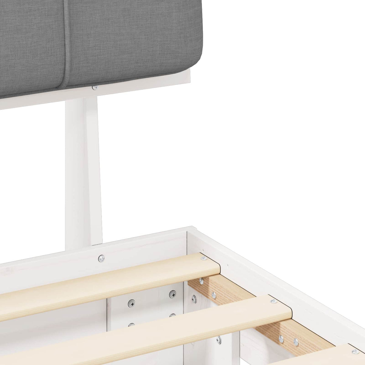 Bed Frame with Upholstered Headboard White and Light grey