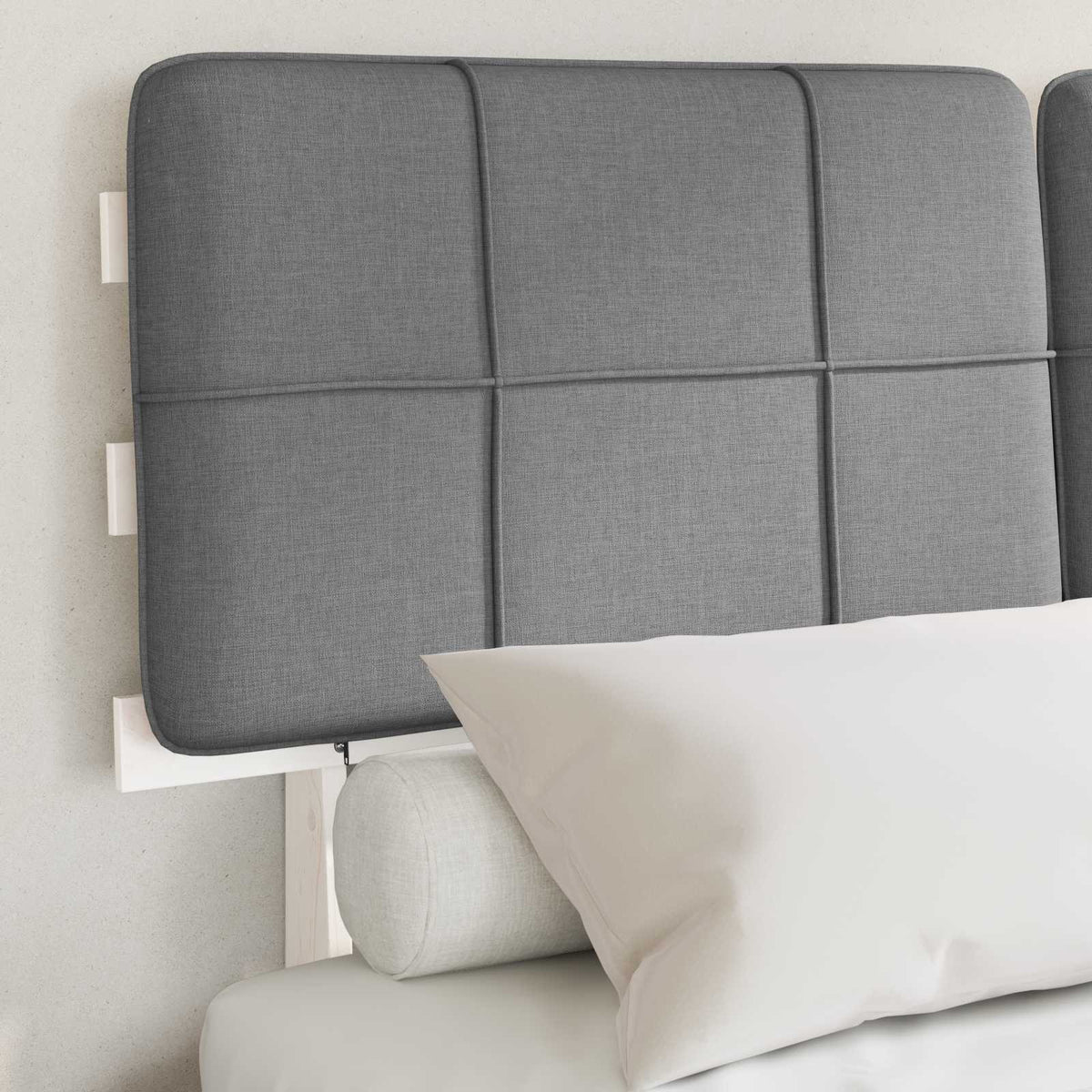 Bed Frame with Upholstered Headboard White and Light grey