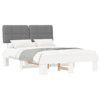 Bed Frame with Upholstered Headboard White and Light grey