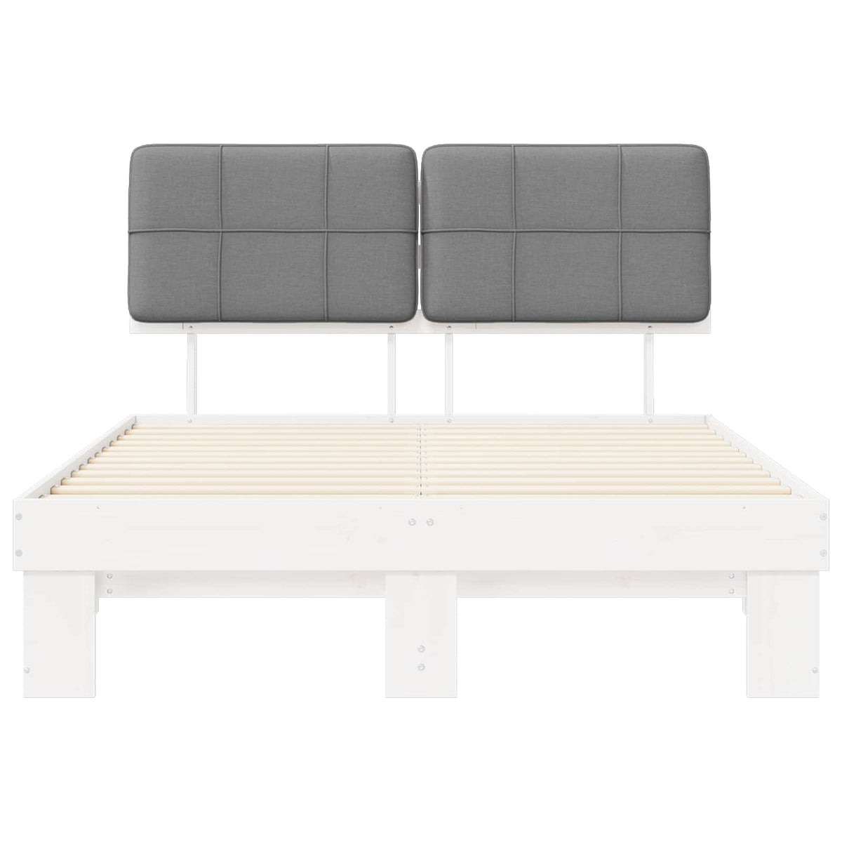 Bed Frame with Upholstered Headboard White and Light grey