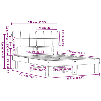 Bed Frame with Upholstered Headboard Black 135 x 190 cm