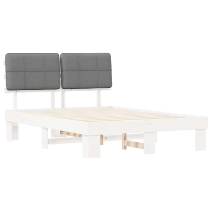 Bed Frame with Upholstered Headboard White and Light grey