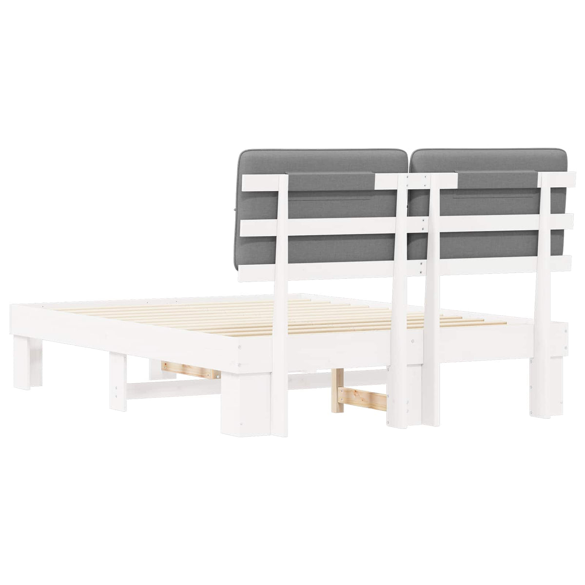Bed Frame with Upholstered Headboard White and Light grey