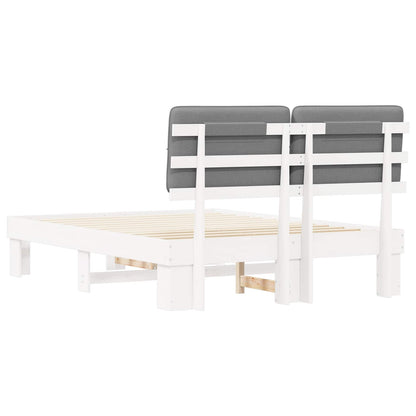 Bed Frame with Upholstered Headboard White and Light grey