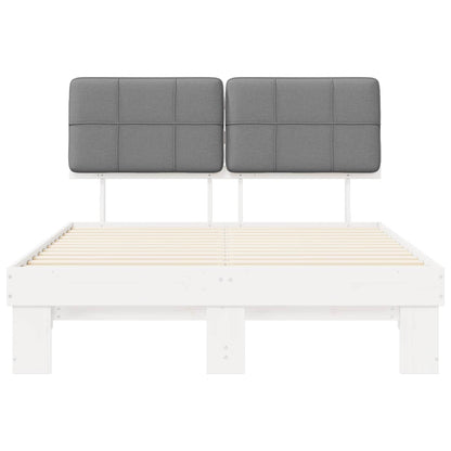 Bed Frame with Upholstered Headboard White and Light grey