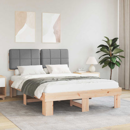 Bed Frame with Upholstered Headboard Natural and Light Grey