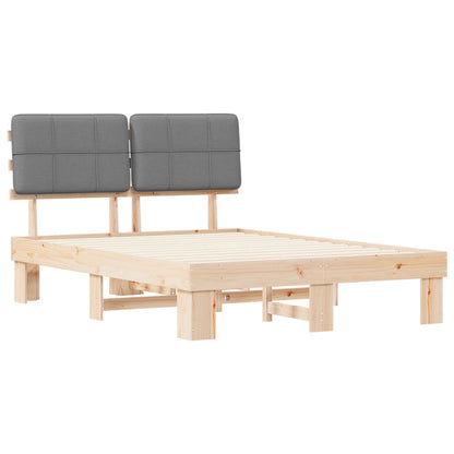 Bed Frame with Upholstered Headboard Natural and Light Grey