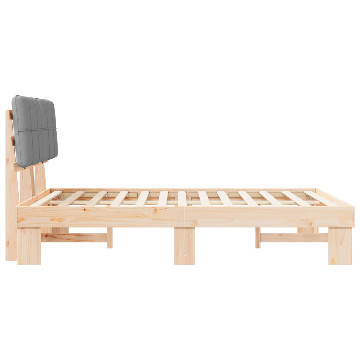 Bed Frame with Upholstered Headboard Natural and Light Grey