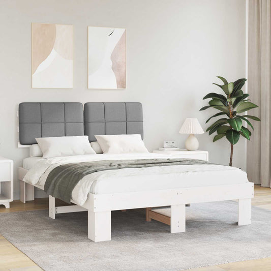 Bed Frame with Upholstered Headboard White and Light grey