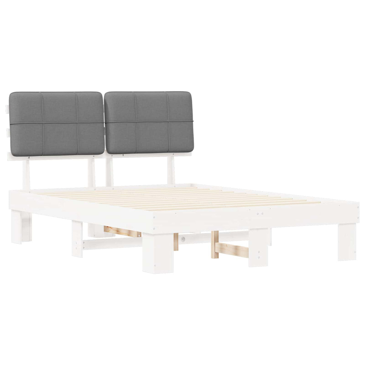 Bed Frame with Upholstered Headboard White and Light grey
