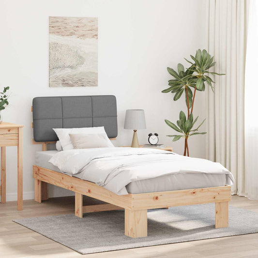 Bed Frame with Upholstered Headboard Natural and Light Grey