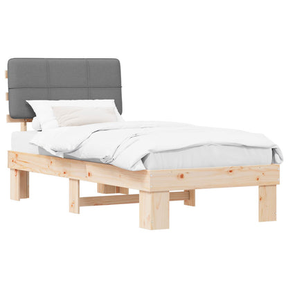 Bed Frame with Upholstered Headboard Natural and Light Grey