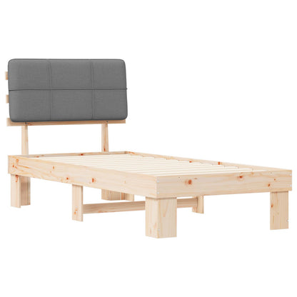Bed Frame with Upholstered Headboard Natural and Light Grey