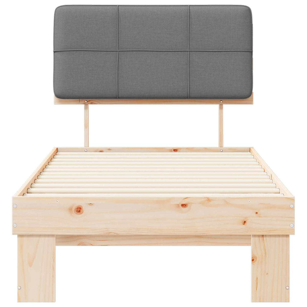 Bed Frame with Upholstered Headboard Natural and Light Grey