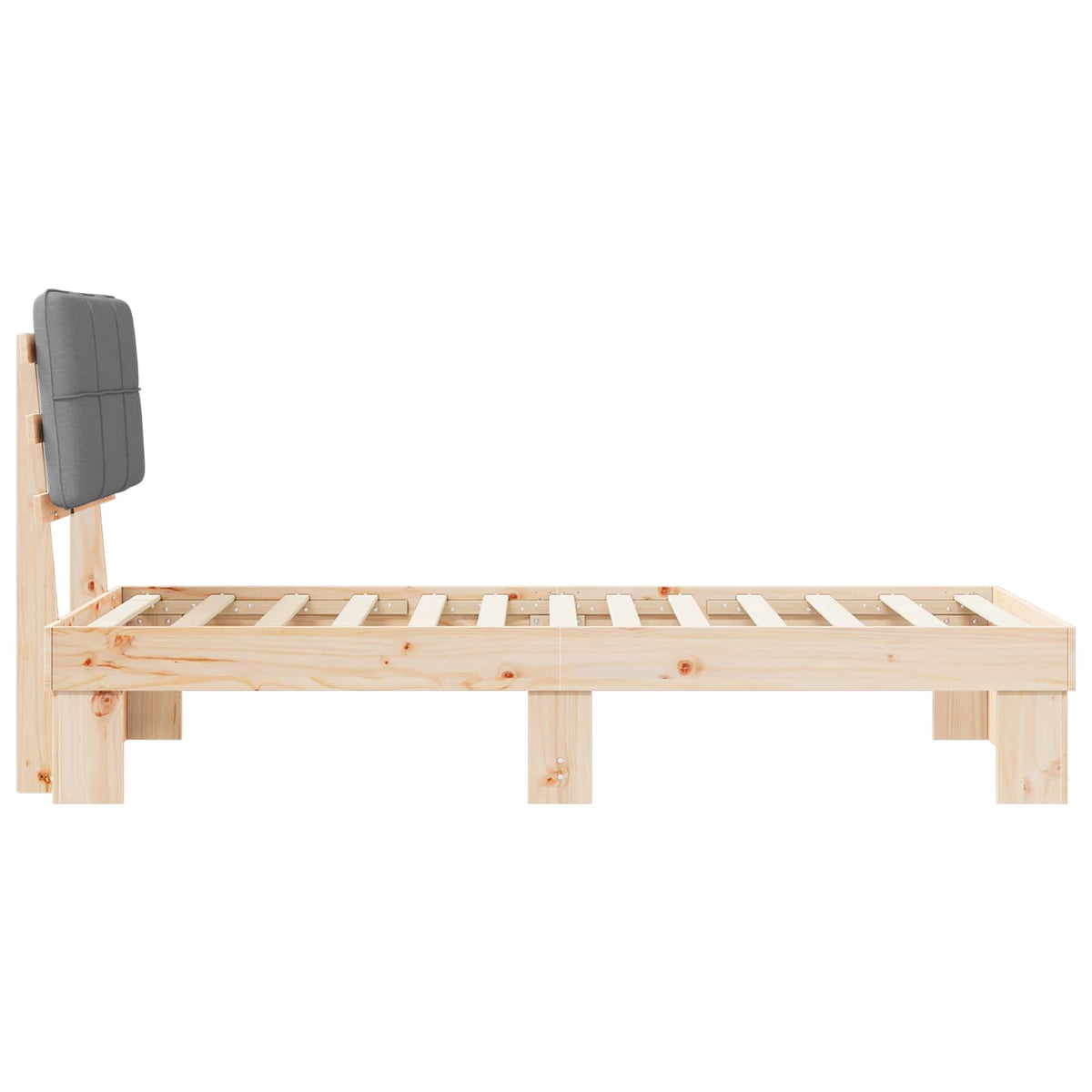 Bed Frame with Upholstered Headboard Natural and Light Grey