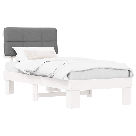 Bed Frame with Upholstered Headboard White and Light grey