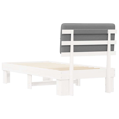 Bed Frame with Upholstered Headboard White and Light grey