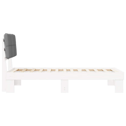 Bed Frame with Upholstered Headboard White and Light grey