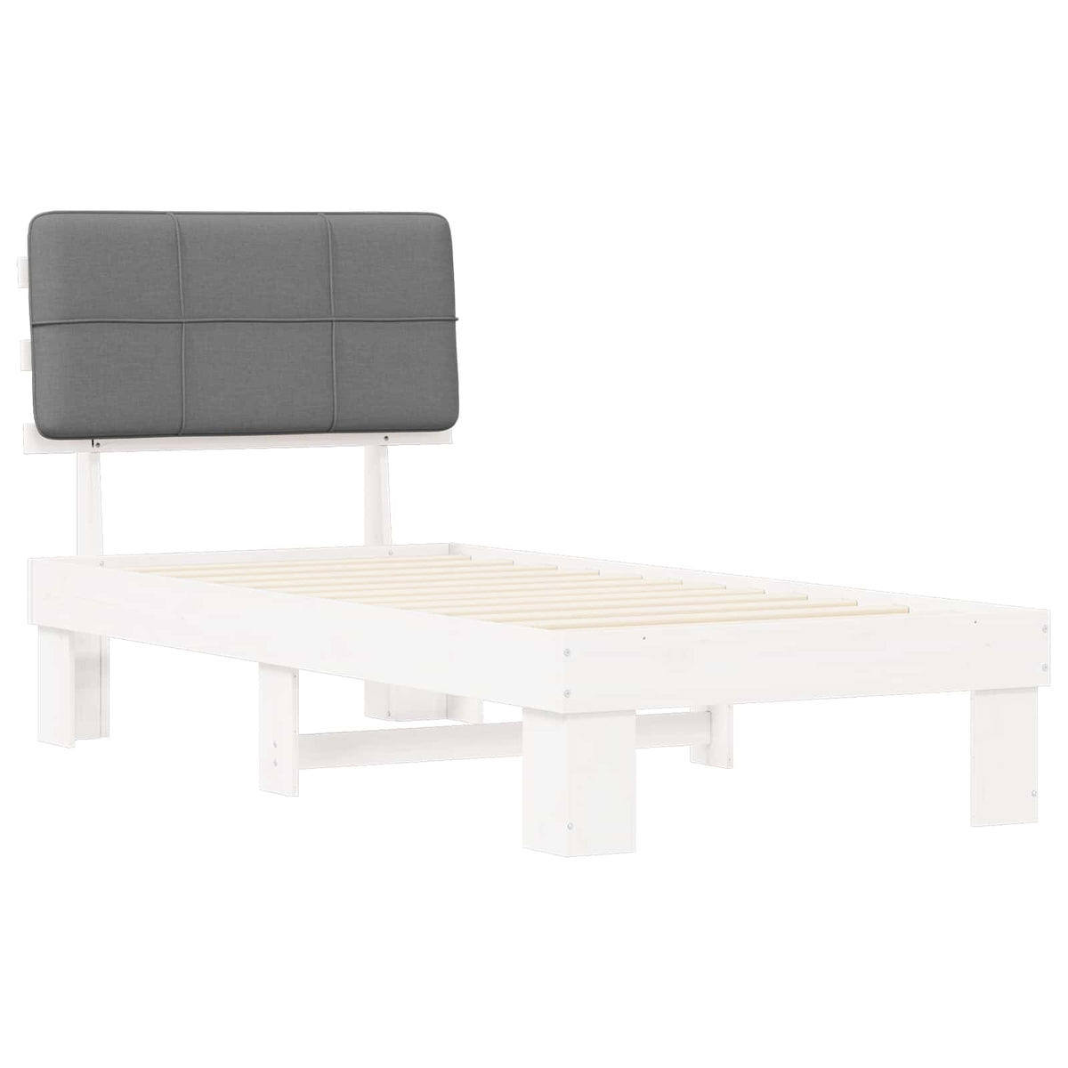 Bed Frame with Upholstered Headboard White and Light grey