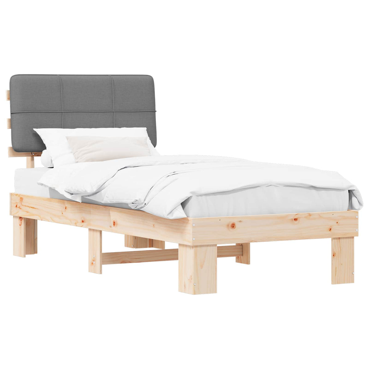Bed Frame with Upholstered Headboard Natural and Light Grey
