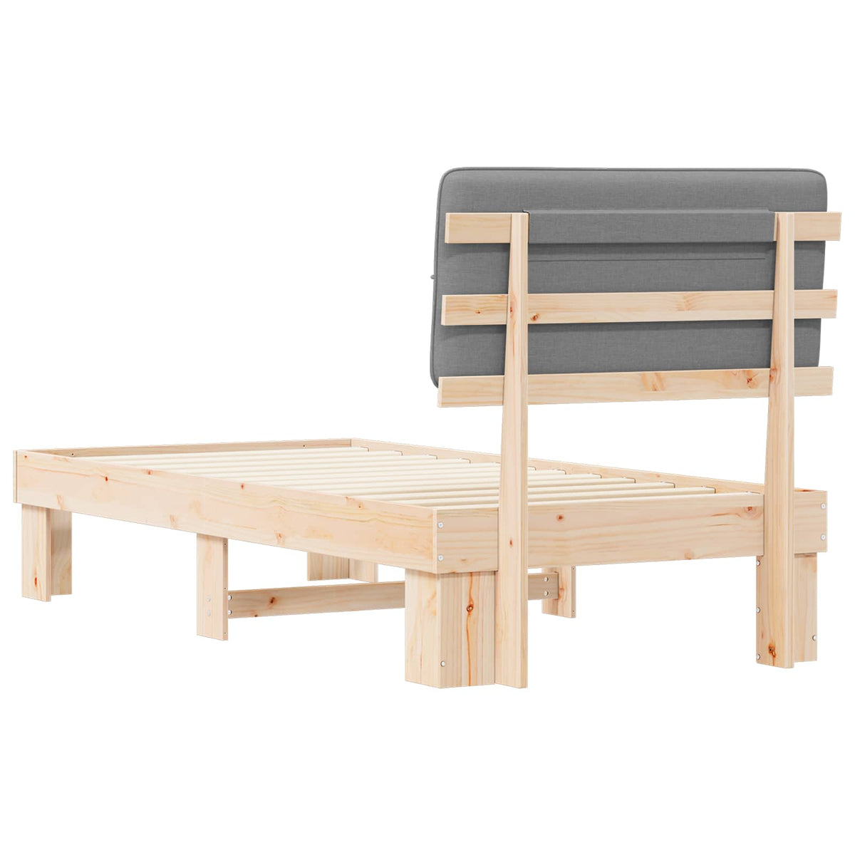 Bed Frame with Upholstered Headboard Natural and Light Grey