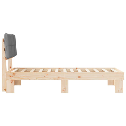 Bed Frame with Upholstered Headboard Natural and Light Grey
