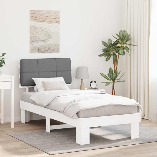 Bed Frame with Upholstered Headboard White and Light grey