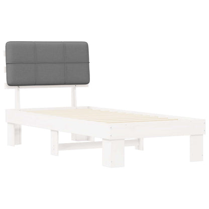 Bed Frame with Upholstered Headboard White and Light grey