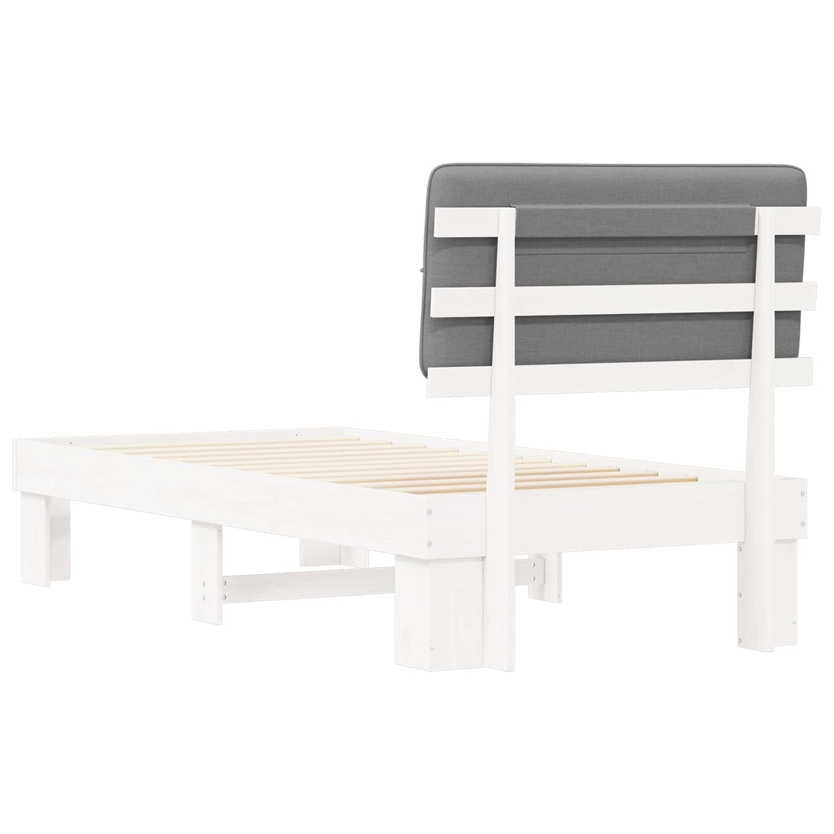 Bed Frame with Upholstered Headboard White and Light grey
