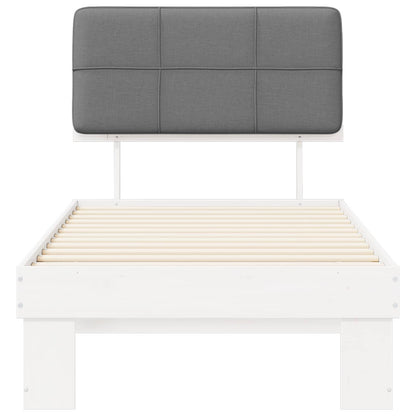 Bed Frame with Upholstered Headboard White and Light grey