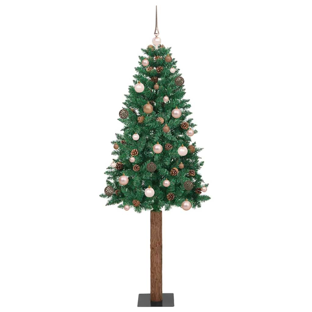 Slim Christmas Tree Green 180 cm PVC and Solid Pine wood