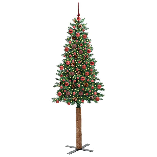 Slim Christmas Tree Green 180 cm PVC and Solid Pine wood
