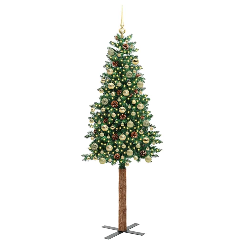 Slim Christmas Tree Green 180 cm PVC and Solid Pine wood
