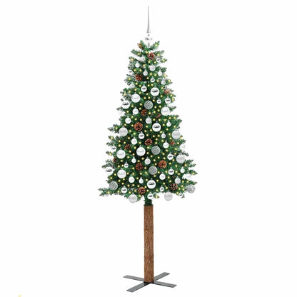 Slim Christmas Tree Green 180 cm PVC and Solid Pine wood