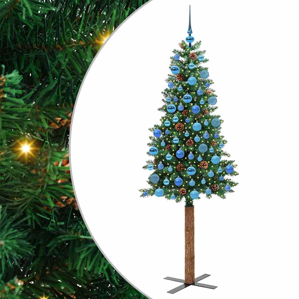 Slim Christmas Tree Green 180 cm PVC and Solid Pine wood