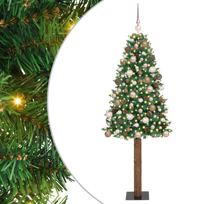 Slim Christmas Tree Green 210 cm PVC and Solid Pine wood