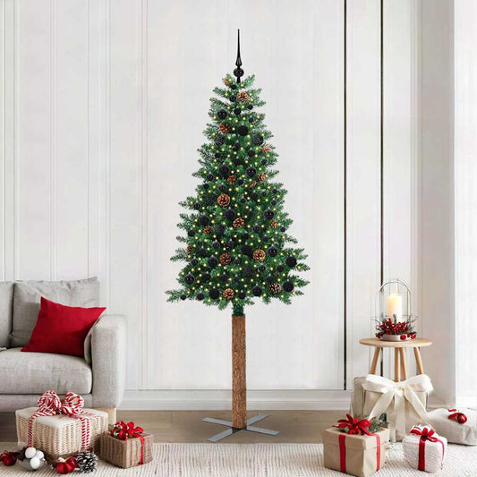 Slim Christmas Tree Green 210 cm PVC and Solid Pine wood