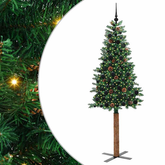 Slim Christmas Tree Green 210 cm PVC and Solid Pine wood