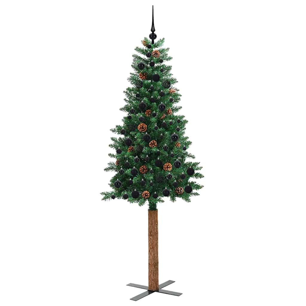 Slim Christmas Tree Green 210 cm PVC and Solid Pine wood
