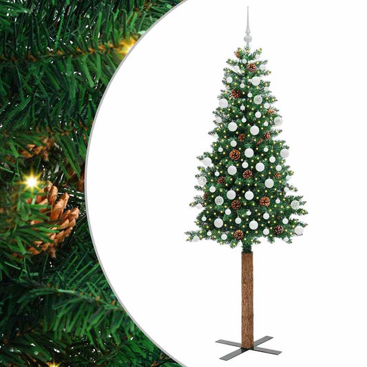 Slim Christmas Tree Green 210 cm PVC and Solid Pine wood